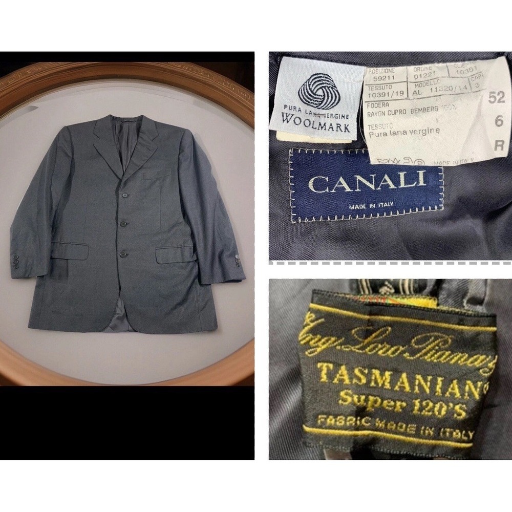 Canali Blazer Mens 42R Charcoal Grey Loro Piana Super 120s Wool 3-Button Italy